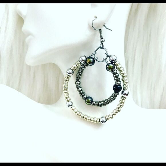 Beaded Handmade Hoop Earrings - Picture 2 of 3